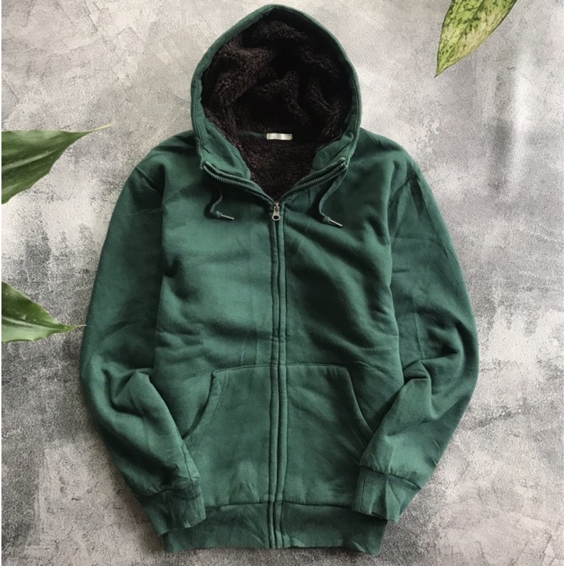 ZIP HOODIE UNIQLO SHERPA / HIJAU / SIZE L