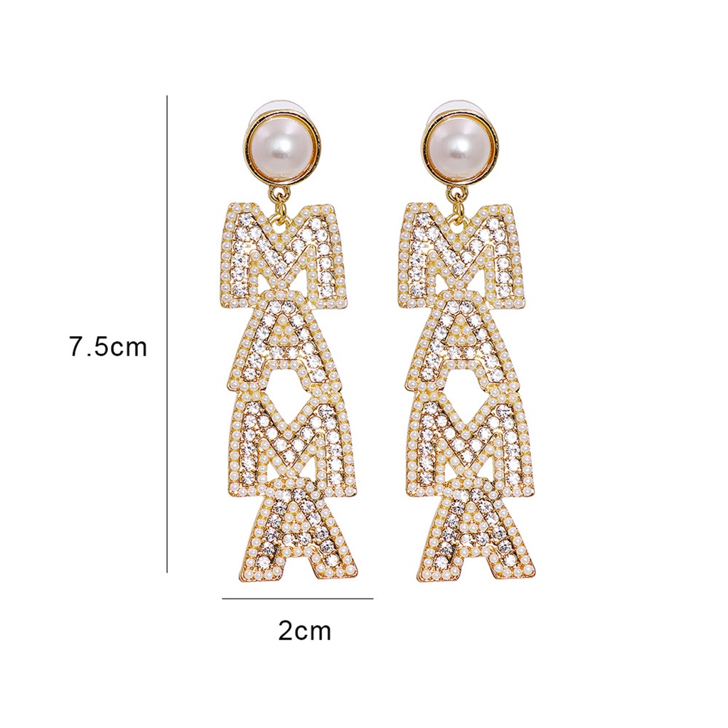 Hu Hu Hu Hu Hu Alat Bantu Pasang Kacamata♡ 1 Pasang Anting Tusuk Gantung Panjang Wanita Desain Tulisan Hias Berlian Imitasi Untuk Pernikahan