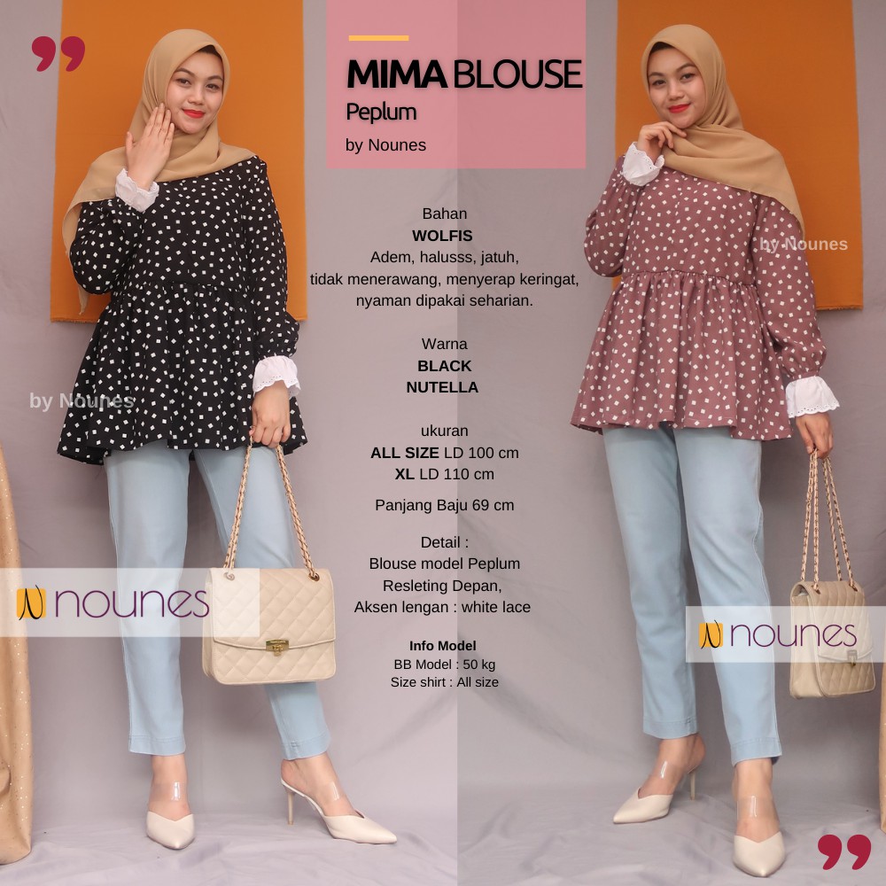 Nounes Mima Blouse Peplum Baju Top Atasan Wanita Lengan Panjang Wolfis Terbaru Kekinian Shopee Indonesia