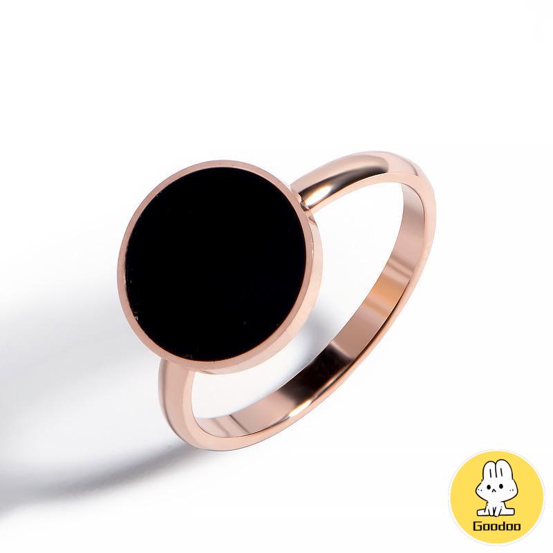 Cincin Titanium Premium Anti Karat Lapis Emas 18K Bentuk Bulat Cincin Wanita Bulat Hitam Anti Hitam -Doo