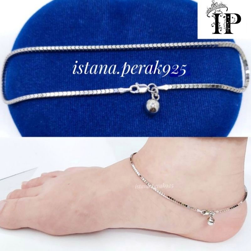 GELANG KAKI PERAK ASLI SILVER 925 LAPIS EMAS PUTIH - MODEL MILANO KACA - PERHIASAN PERAK WANITA