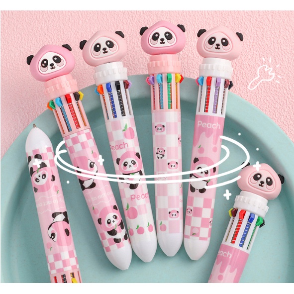 Bolpoin Warna PANDA 10 in 1 / Pulpen 10 Warna / Pena Warna 10in1 / Ballpoint Gel Pen Colorful / Pulpen Karakter Panda 10 Warna / Pulpen Gel 0,5 mm