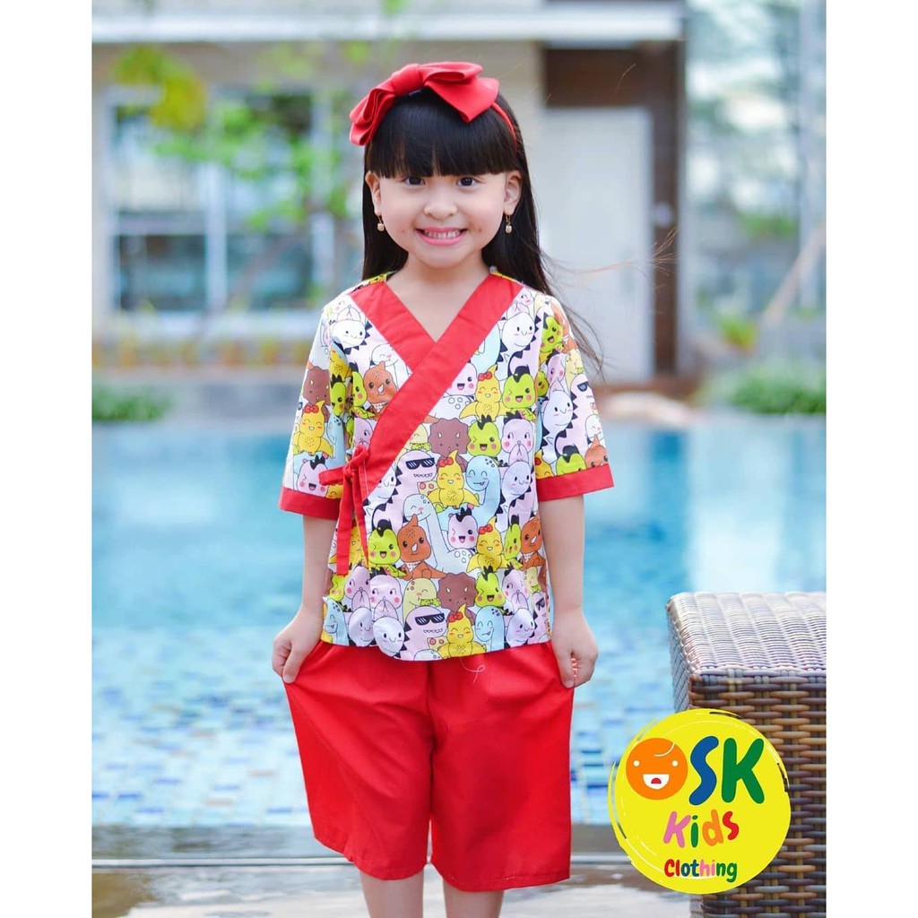 SETELAN PIYAMA ANAK KIMONO KATUN JUNIOR BERGAMBAR USIA 6- 8 TAHUN