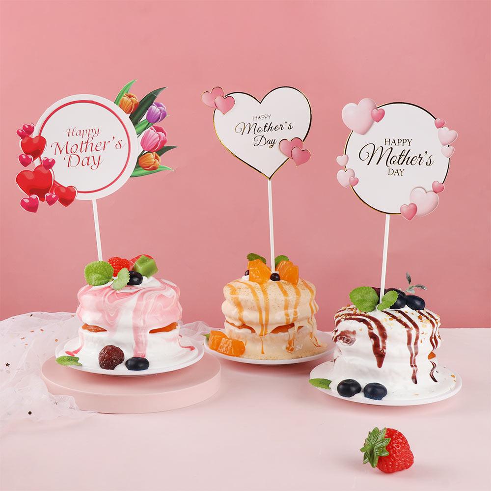 Solighter Happy Mother's Day Perlengkapan Hias Bunga Manis Hati Pink Dekor Kue