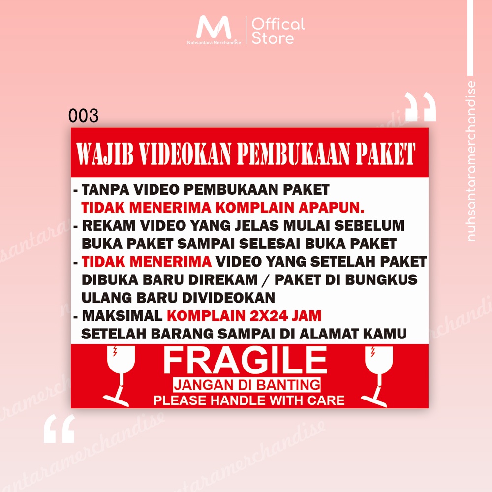 Sticker Unboxing Pengiriman Stiker Fragile Wajib Video Unboxing Stiker Segel Unboxing paket Olshop-003