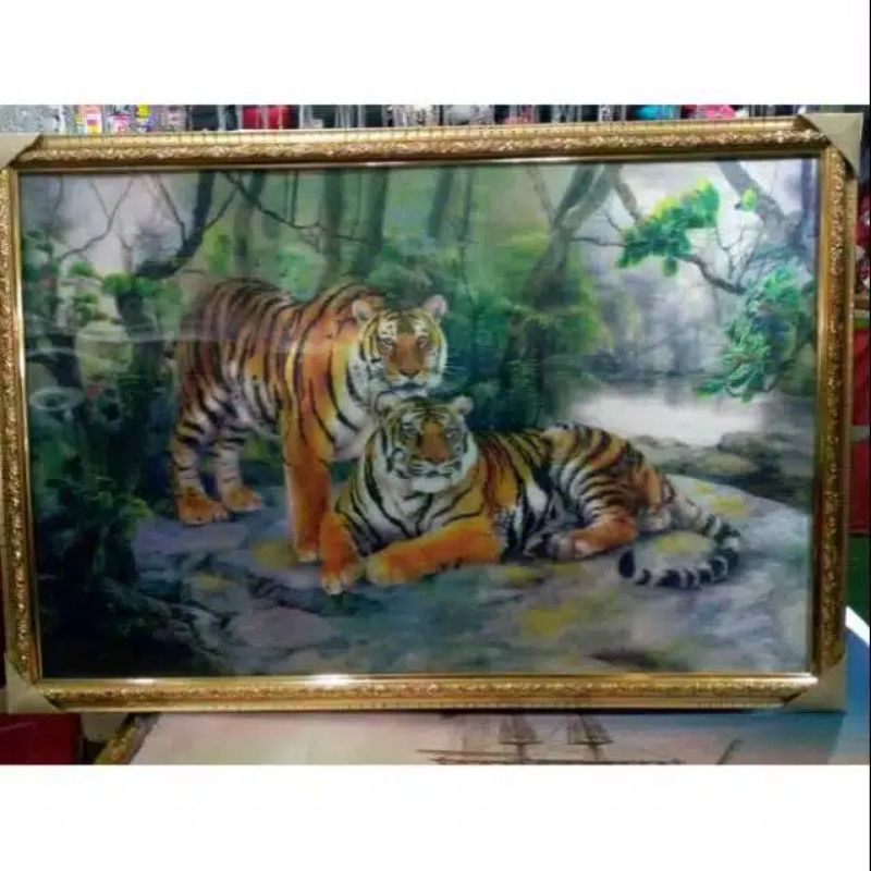 Lukisan 3 Dimensi Harimau Frame Ukuran 40x60cm Shopee Indonesia
