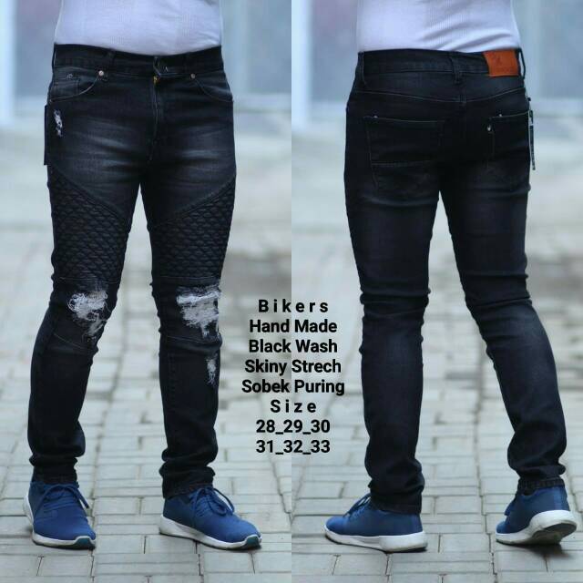 Celana Jeans Skiny Pria Lutut Sobek Gaul