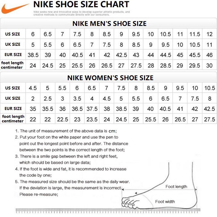 size chart for nike air force 1