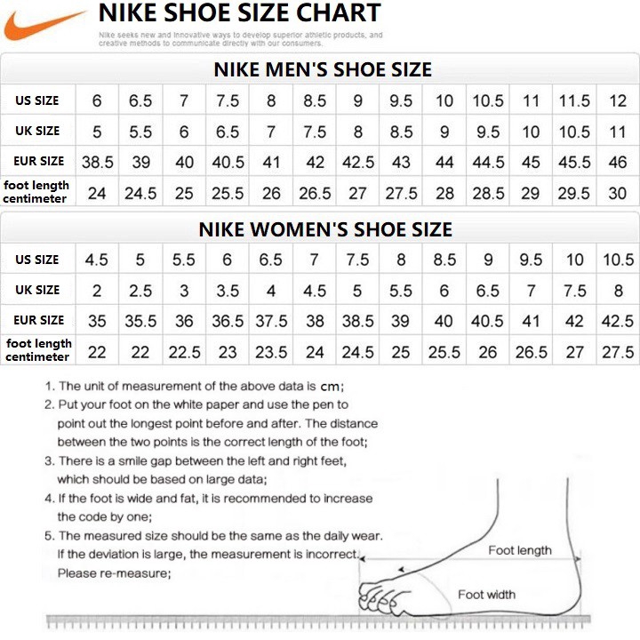 nike air force 1 size chart 