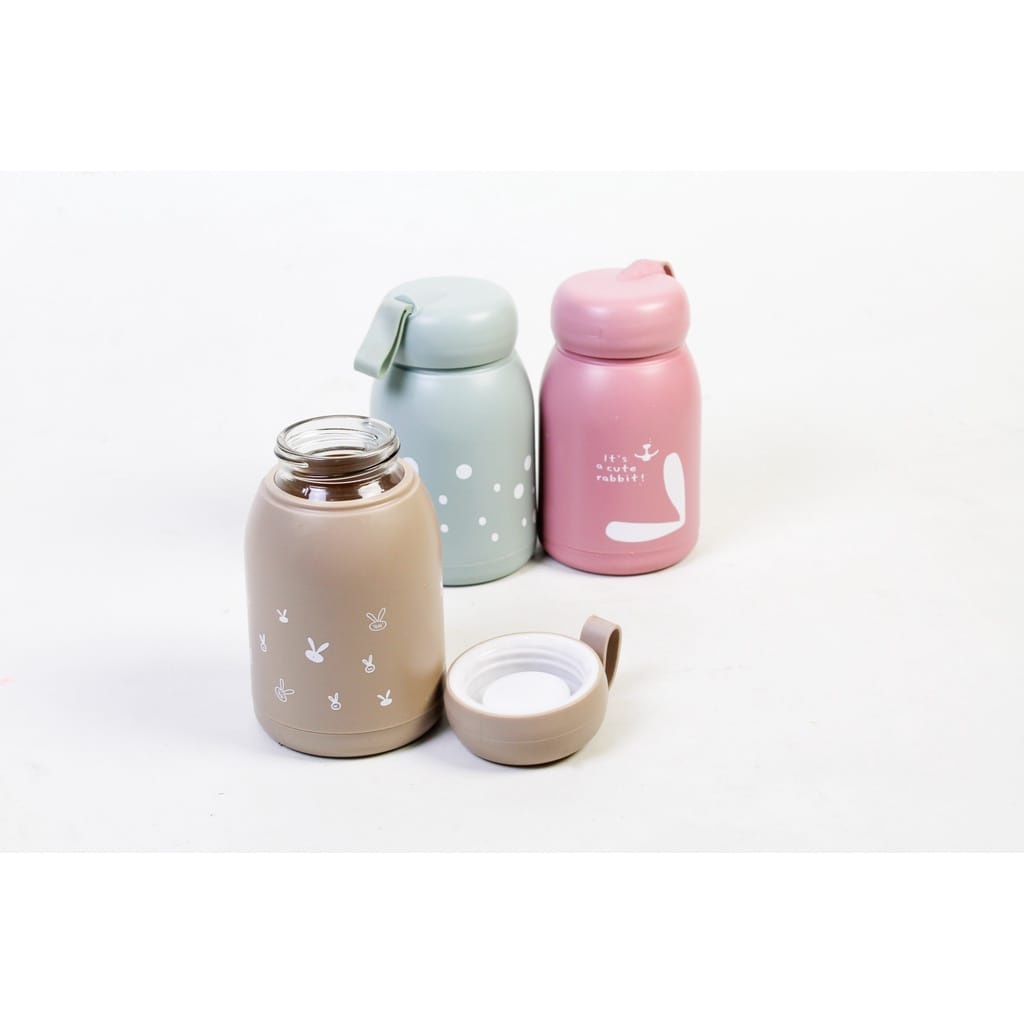 PROMO TERMURAH Botol minum gelas kaca motif rabbit 330 ml BPA FREE Botol minum anak botol kaca termos bayi termos susu botol termos anak botol jus botol kaca botol minum tumbler