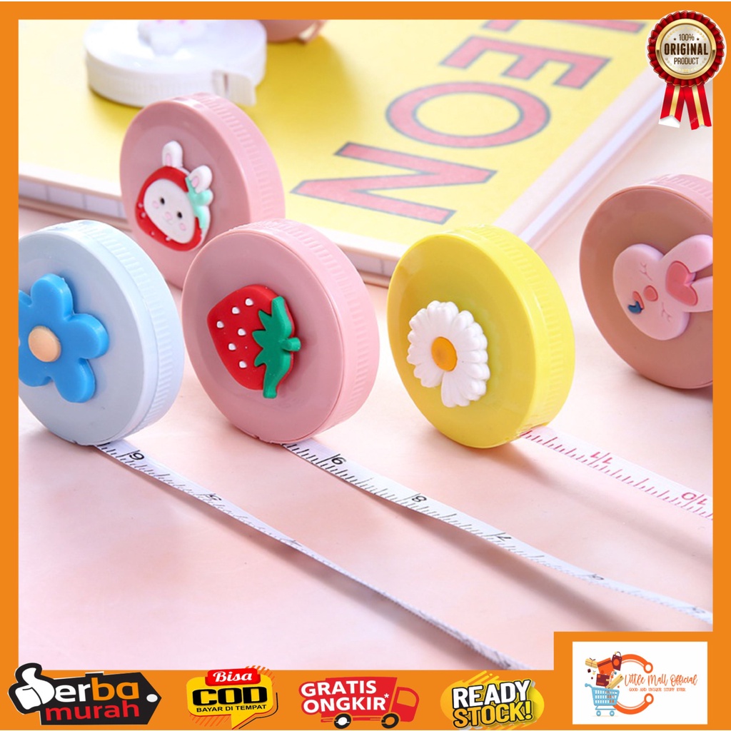 Little Mall METERAN GULUNG OTOMATIS BENTUK BULAT MINI METERAN BAJU GULUNG MINI 150 CM KARAKTER LUCU