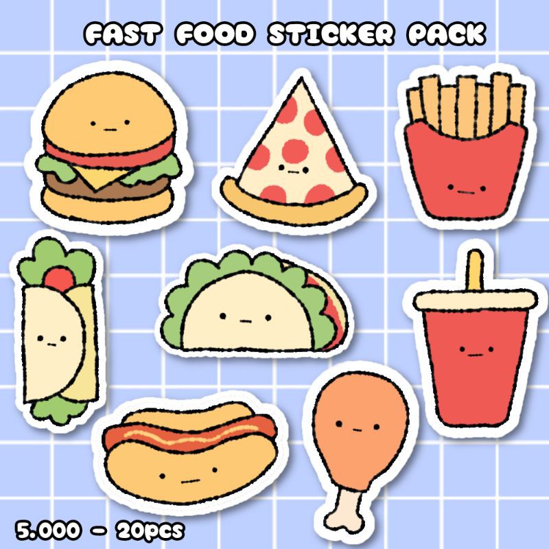 STICKER AESTHETIC 20pcs / STIKER FAST FOOD / STIKER TUMBLR / STIKER LUCU MURAH FAST FOOD