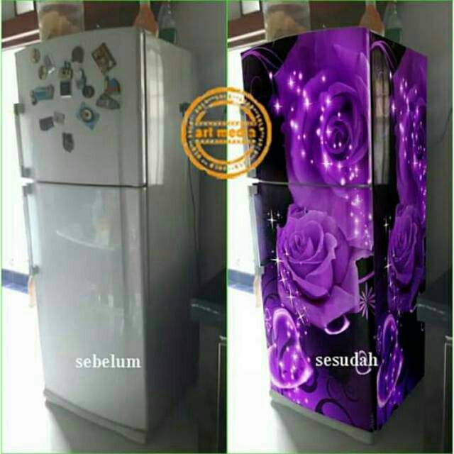 Variasi stiker kulkas bunga 2pintu