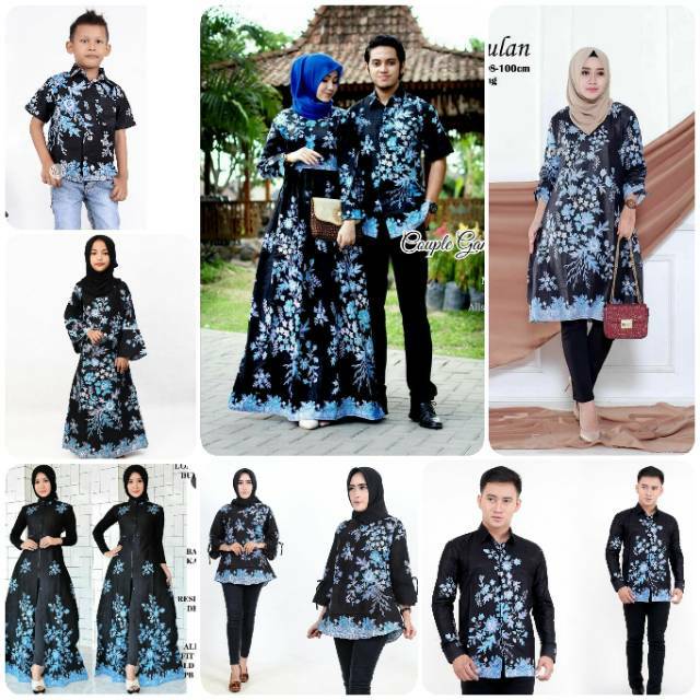 Saroja (093) Couple Keluarga Batik Gamis Batik Katun Premium Motif Cibulan Biru