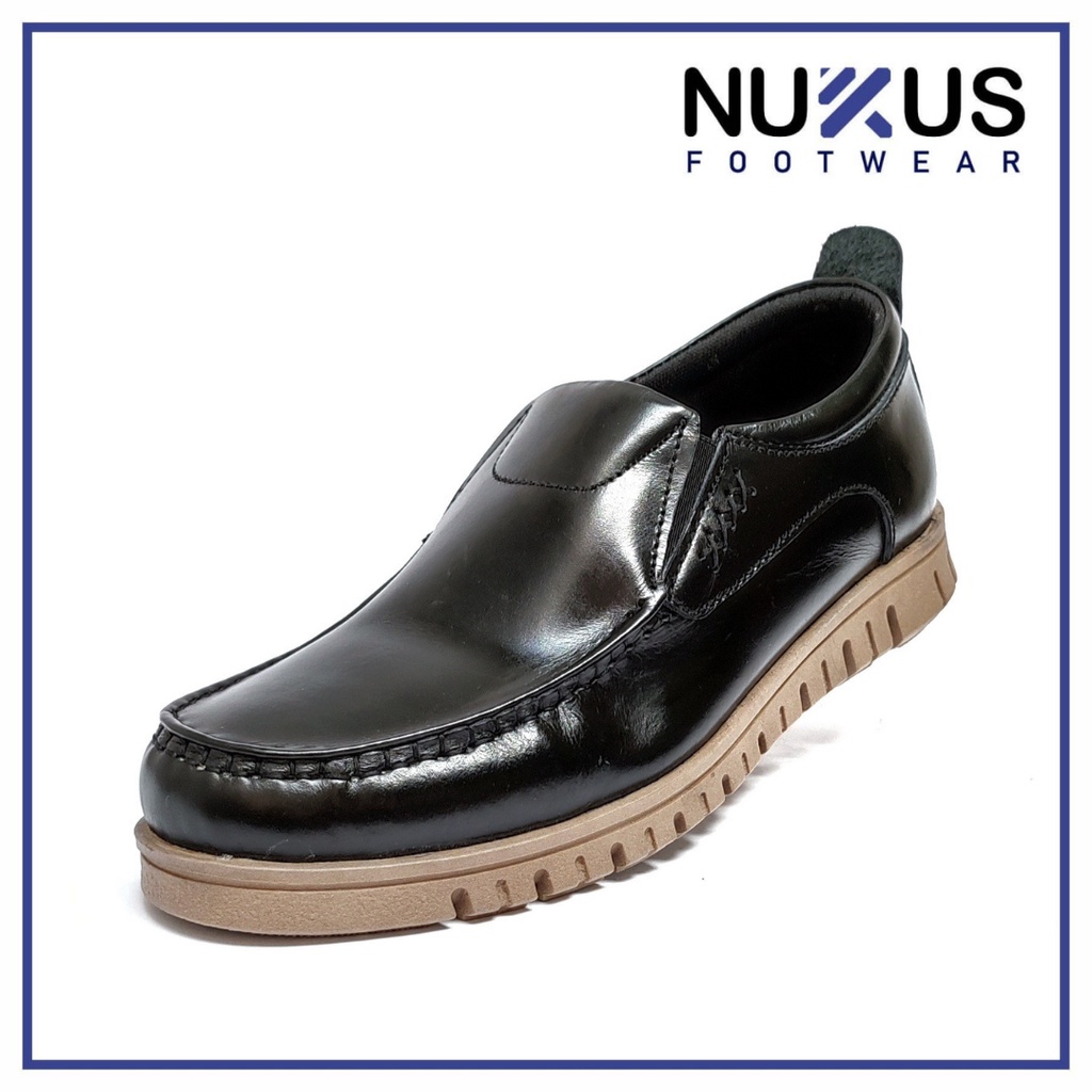 Nukus Sepatu Pria Casual Slip On Loafer Kulit Sapi Asli Hitam - NKL AMU