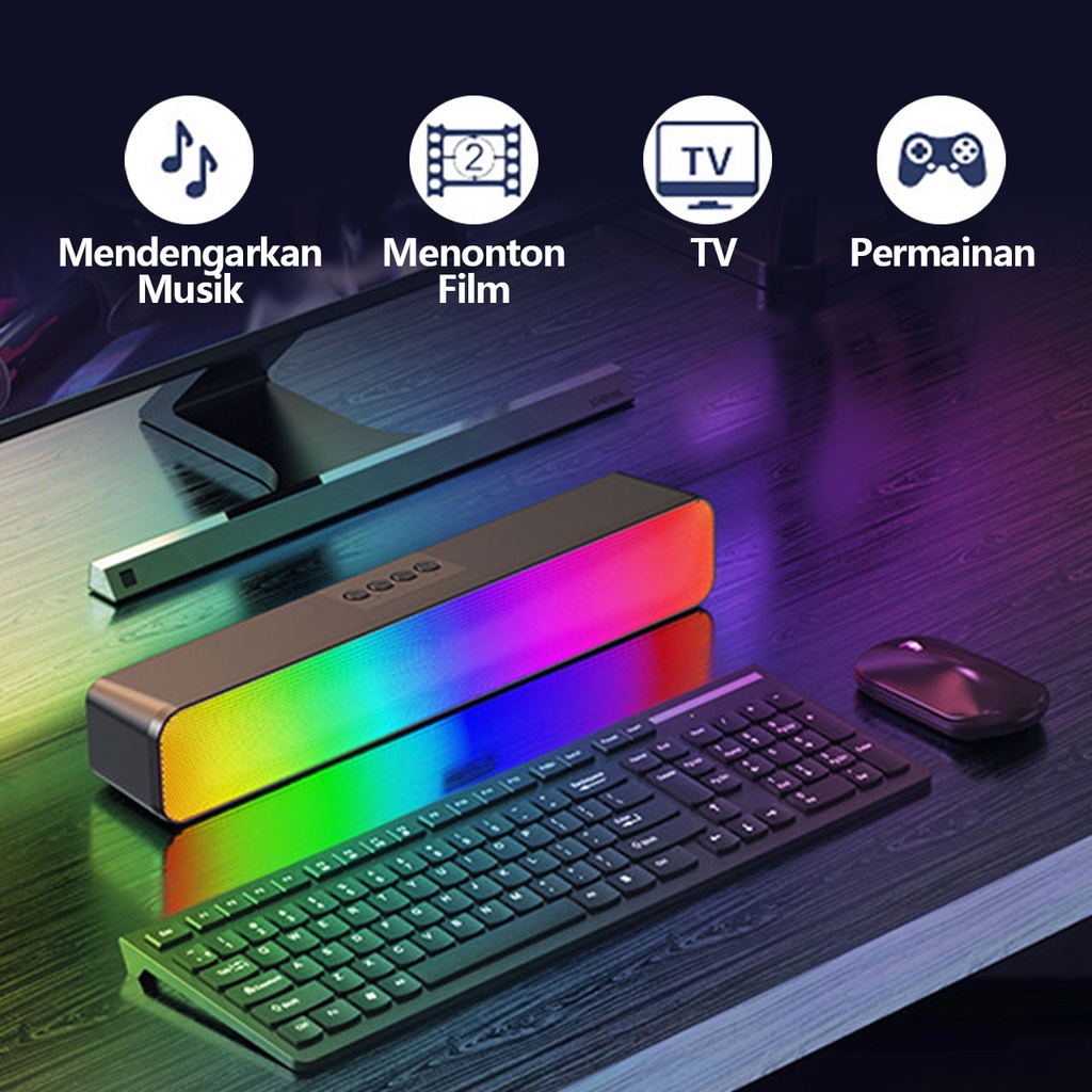 【Free gift】Jovitech Speaker Bluetooth Soundbar RGB 5 Colors LED Light Computer TV Phone TF Multifunction 5.0 Bluetooth Speaker - S19