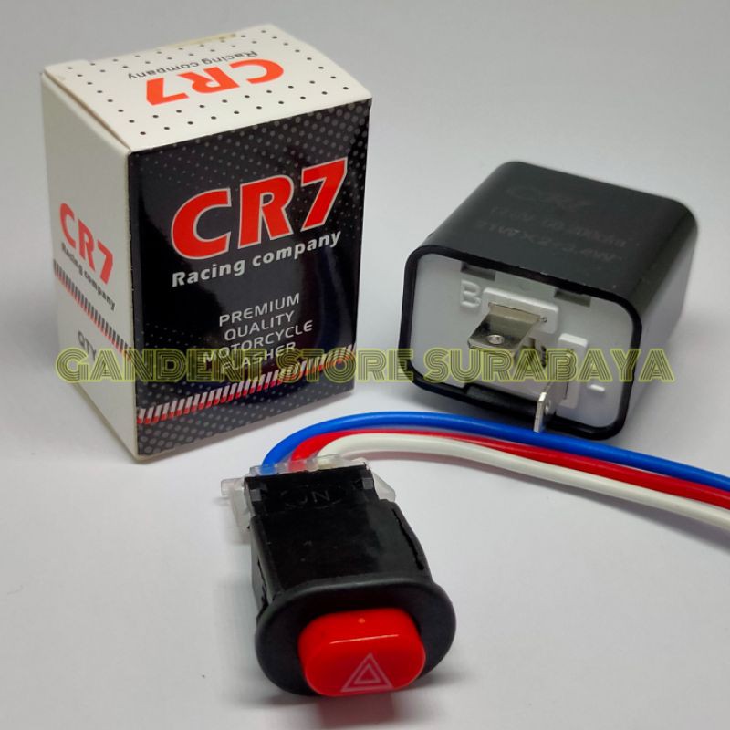 Paket Termurah Flasher CR7 + Saklar Tombol On Off Lampu / Hazard Motor