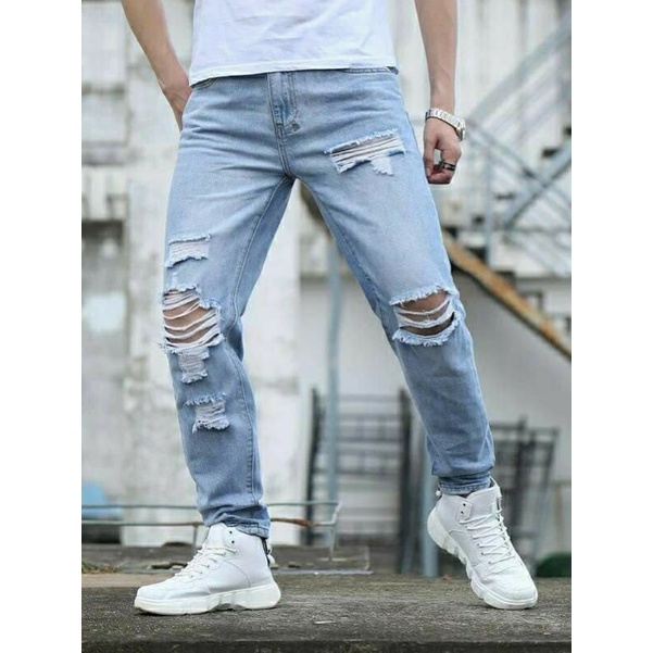 CELANA SOBEK PRIA STANDAR BASIC RIPPED JEANS PANJANG 27-38