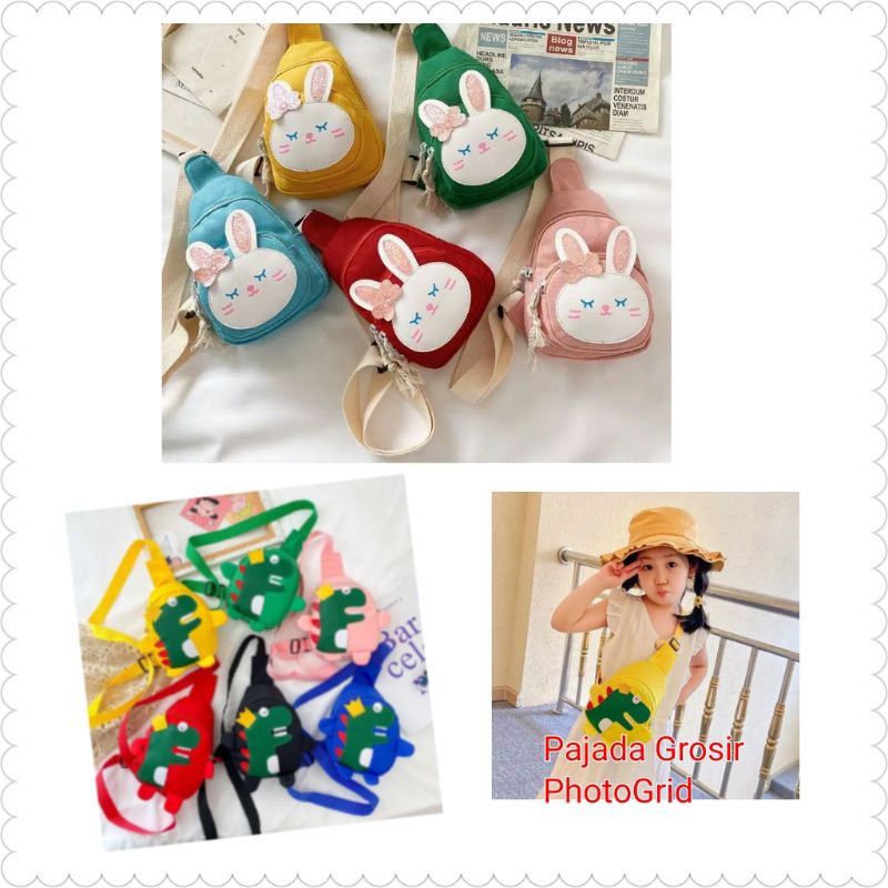 TAS ANAK DINO RABBIT / WAIST BAG SLING KID DINOSAURUS / TAS TRAVEL JALAN ANAK CEWEK COWOK