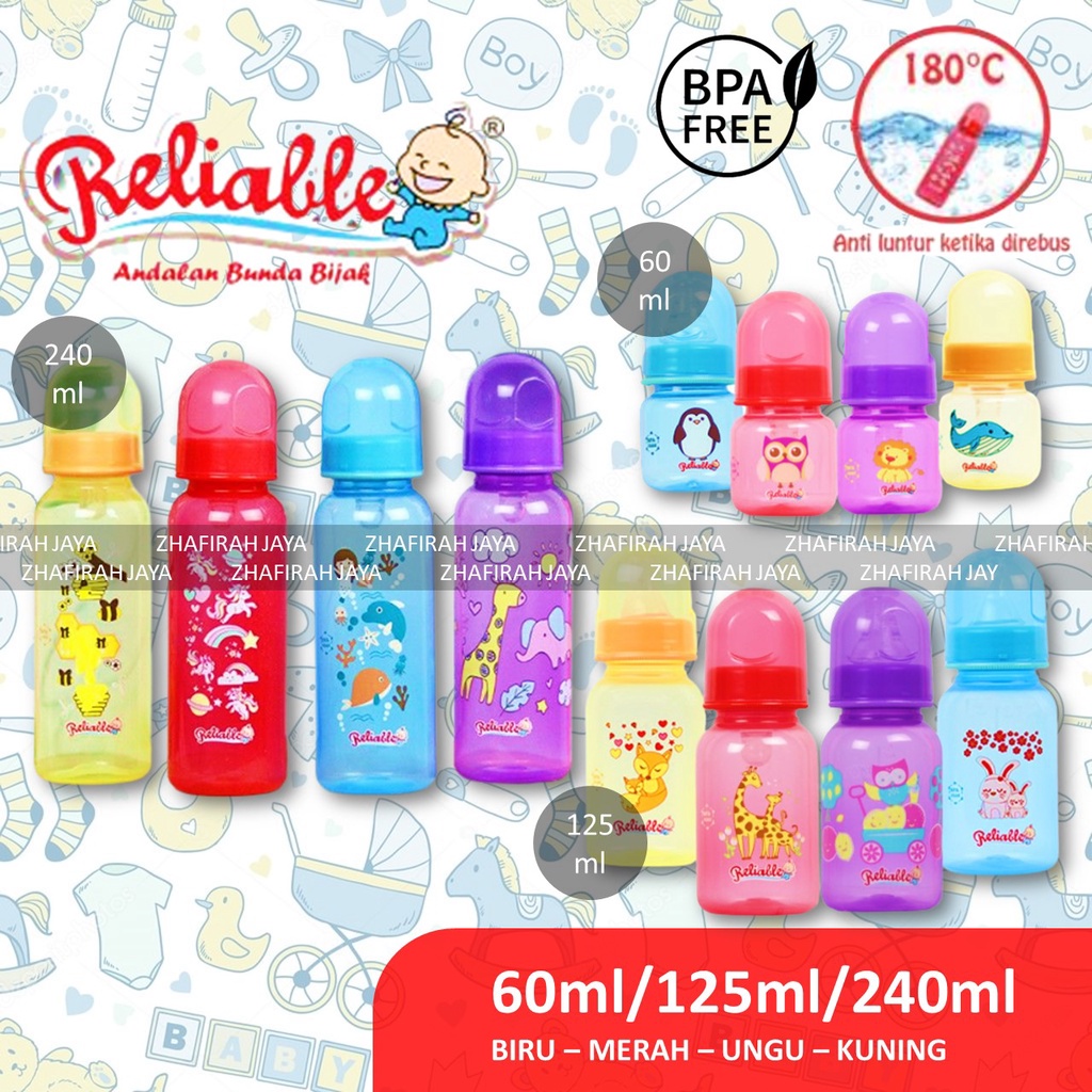 ❤ZJ❤ Botol Susu Reliable Nnipple bulat peristaltik 60ml, 125ml, dan 240ml Botol Warna Reliable dot bulat peristaltik