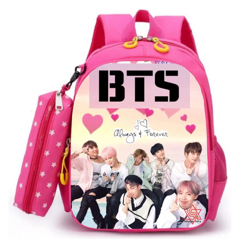 DAEYBAG_Tas Ransel Sekolah Anak Karakter KPOP BTS 2in1 / Bonus Tempat Pensil / Tas Ransel Viral KPOP untuk Anak Sekolah TK SD PAUD