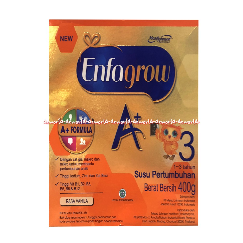 Enfagrow A+ 3 Rasa Vanilla 400gr Susu Enfa Grow A Plus Vanila Susu Pertumbuhan Formula Untuk Bayi Usia 1-3tahun