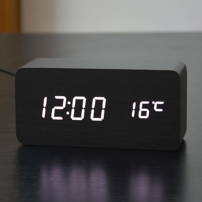 Jam Weker Meja Digital LED Kayu / Smart Wooden Digital Clock