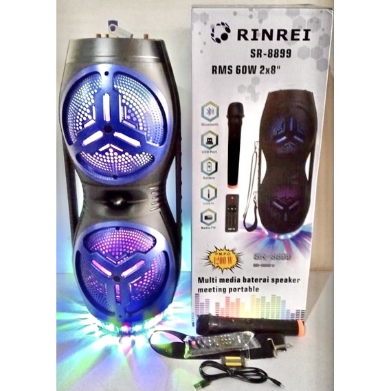SPEAKER PORTABLE BLUETOOTH RINREI SR 8899 2x 8inch BONUS MIC WIRELESS AMPLIMEETING SPEAKER KARAOKE