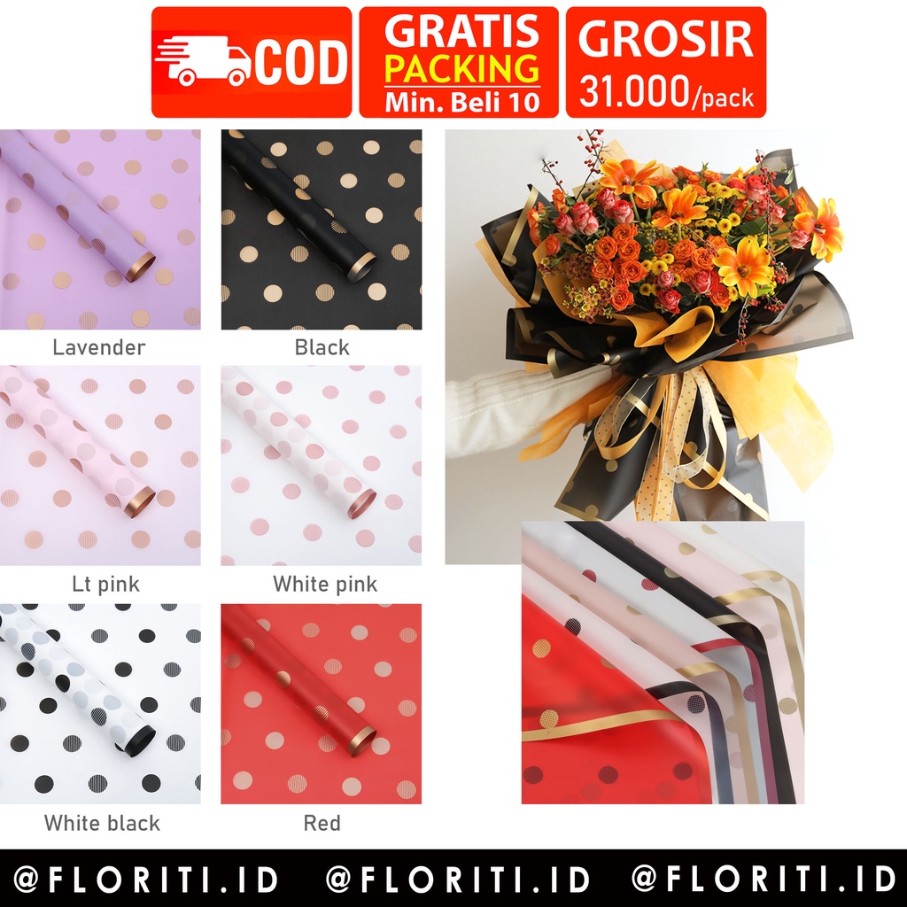 

(5 LEMBAR) kertas buket cellophane polkadot frame semi transparant flower wrapping