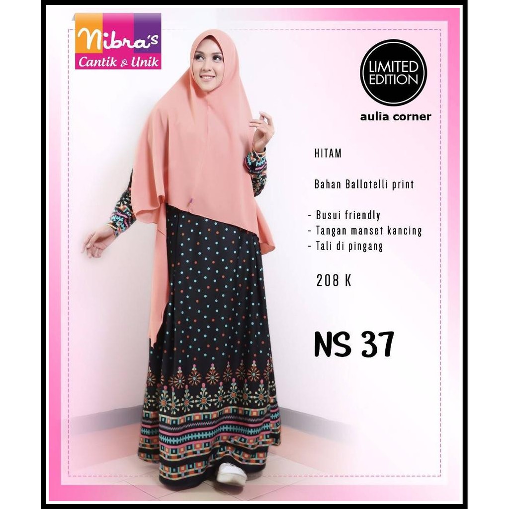 Gamis Wanita Nibras NS 37 Hitam Baju Wanita Terbaru Gamis Syari