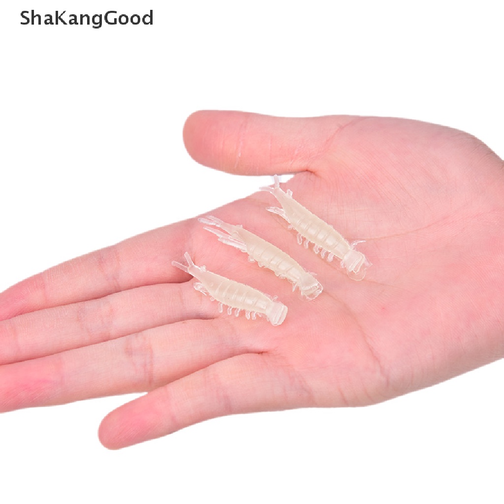 50 Pcs Umpan Pancing Bentuk Udang Hijau Luminous Bahan PVC Lembut Ukuran 0.6g