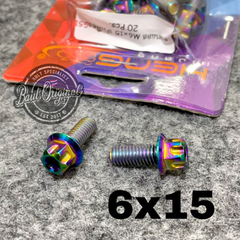 Baut probolt 6x15 rainbow gs1 drat 10 panjang 1.5 cm ori heng thailand