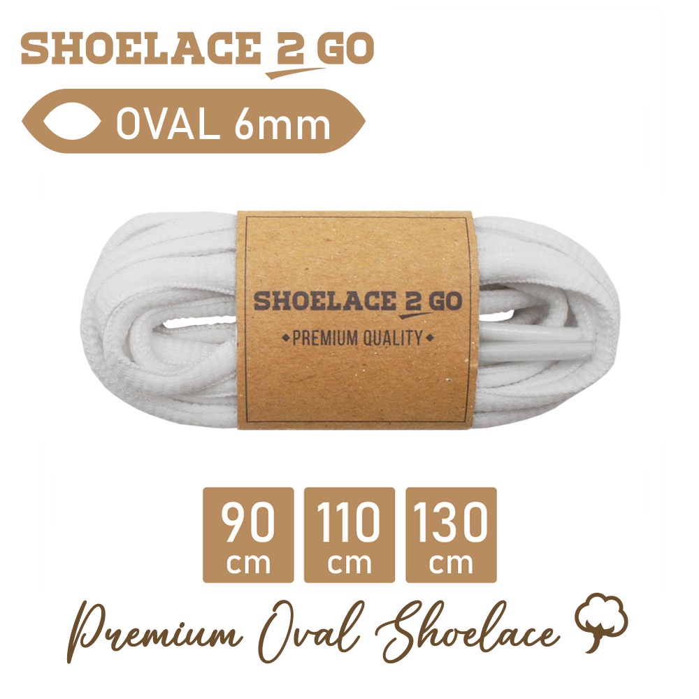 SHOELACE 2 GO PREMIUM TALI SEPATU LONJONG OVAL A1 - WHITE - 90CM 110CM 130CM