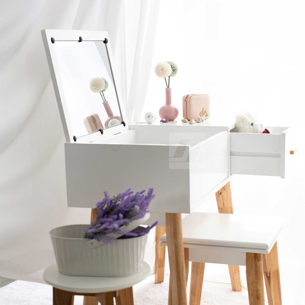 F2C Furniture Meja Rias Minimalis dan Kursi Queensland Praktis Hemat Tempat Ekonomis Anti Rayap