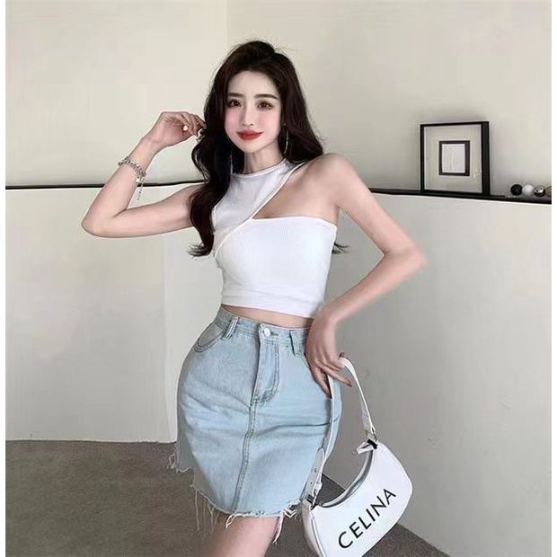 【 Bra Mall 】BM-252 Tanktop Asimetris One Shoulder Atasan Wanita Crop Korean Look Terbaru