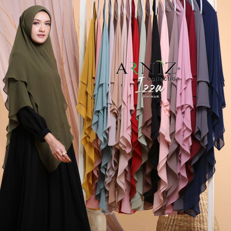Fashion Hijab Dewasa Khimar Izza Plat Broken White By Arniz Kerudung Khimar Syar'i