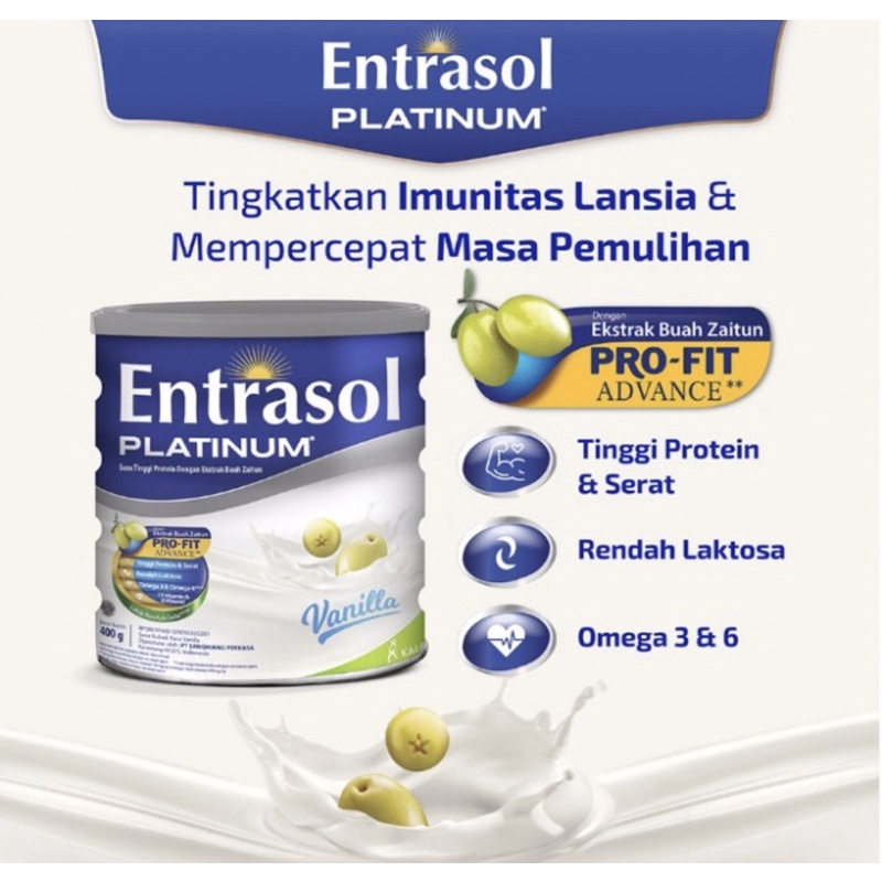 Entrasol platinum vanilla 400 gram &amp; 800 gram ( susu nutrisi lengkap lansia )