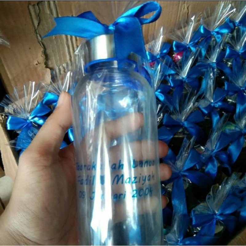 souvenir tambler 420 ml bening FREE sablon nama kemas plastik tali pita