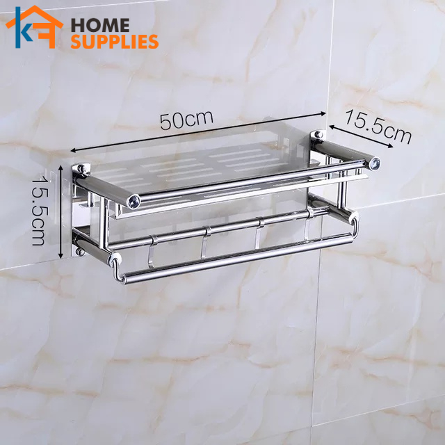 【KF】Rak Kamar Mandi 2 Tingkat Tempel Gantung Rak Dapur Stainless Steel Rak Toilet Minimalis Anti Karat