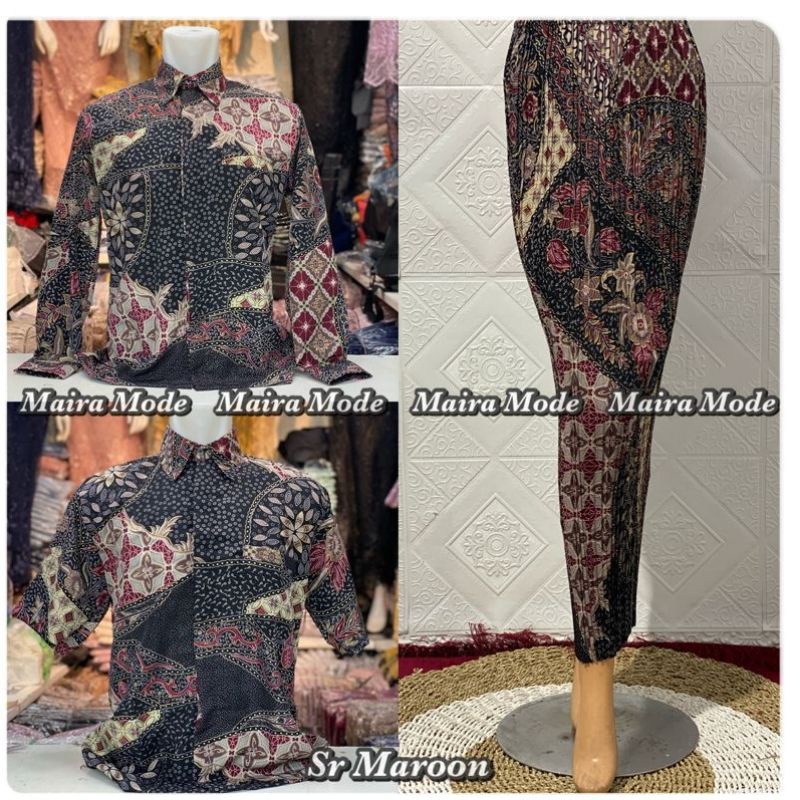 Permata Olshop / Couple Batik Modern / Couple Baju Lamaran / Baju Kondangan Serimpit Rok dan Kemeja Batik