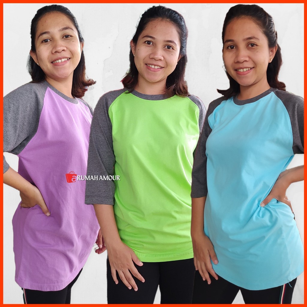 Kaos Senam Wanita Lengan 7/8 Polos LD Standar Jumbo 120 Katun Melar Baju Senam Wanita Polos Lengan 7