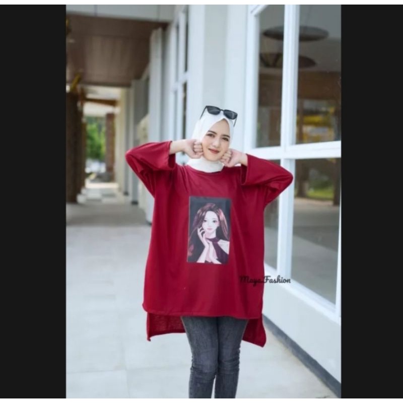 Baju Atasan Oversize Wanita/ Kaos Sablon Unik/ Tunik Jumbo Lengan Panjang/ Baju Sablon Terbaru 2022/ Baju Atasan Wanita Kekinian/ Baju Simple Trendy 2022