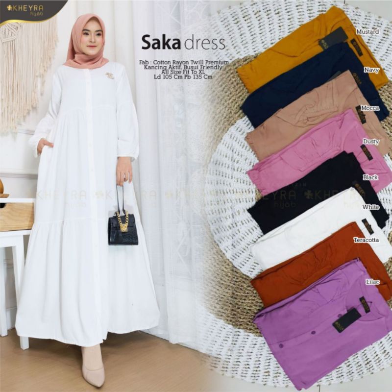SAKA DRESS BERLABEL KHEYRA / GAMIS MAXI DRESS POLOS BERBAHAN RAYON TWILL PREMIUM / MAXI DRESS POLOS