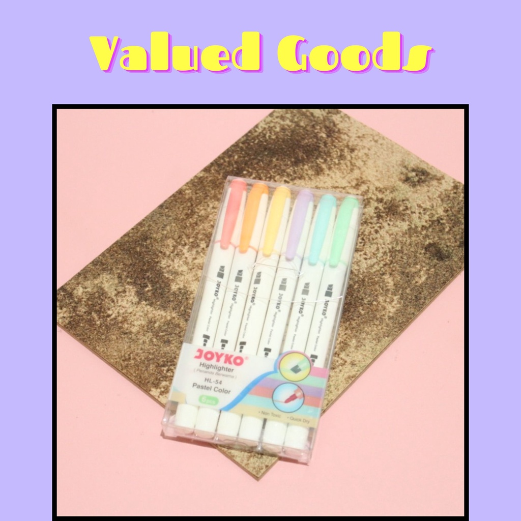 

Highlighter JOYKO Pastel 6 Pcs 1 Set HL54 - stabilo tumpuk warna warni pewarna penanda catatan alat tulis kantor kerja lucu unik lucu unik mika transparan