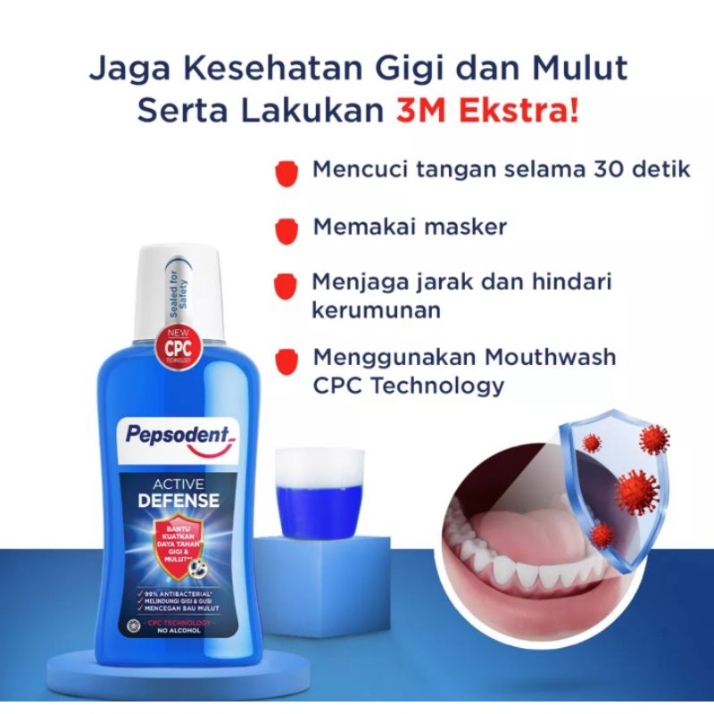 Pepsodent Mouthwash Active Defense 300ml Obat Kumur Anti Bakteri dengan Teknologi CPC