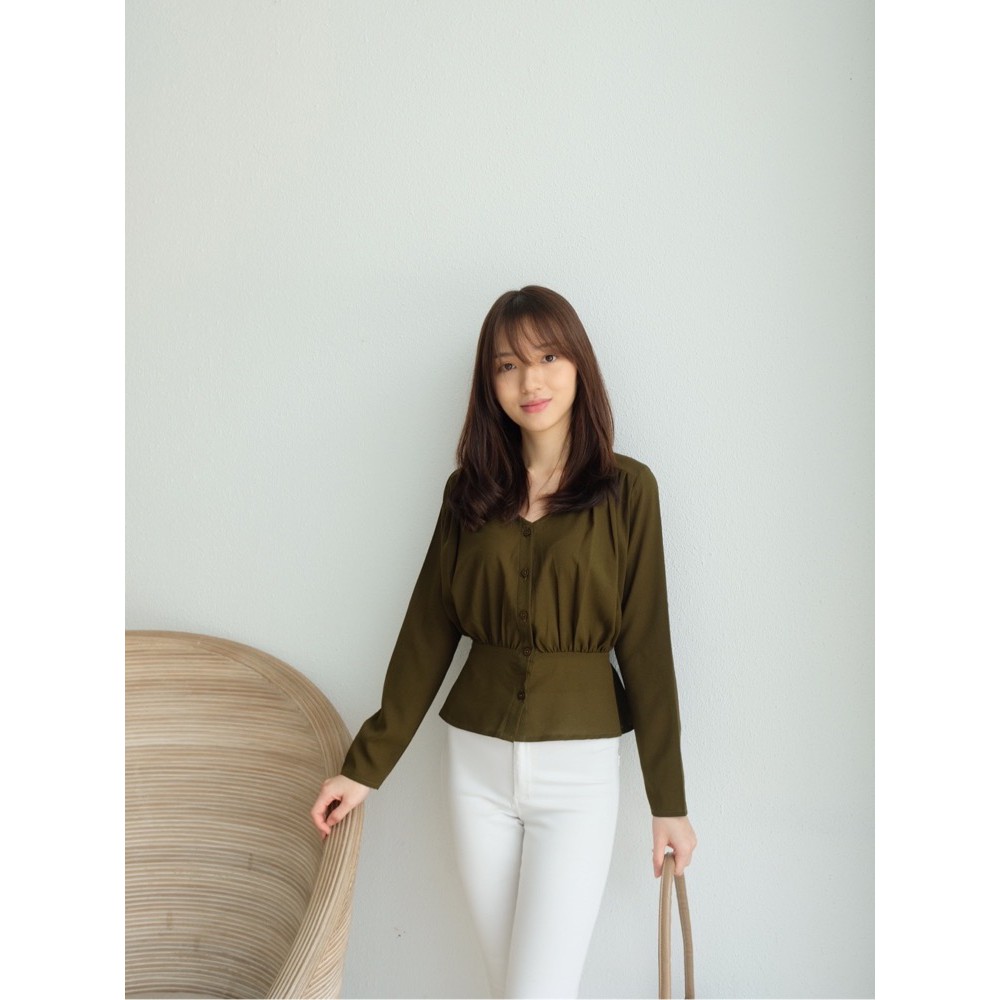 T-0367 Blouse Wanita Tangan Panjang Crepe Model Peplum-3