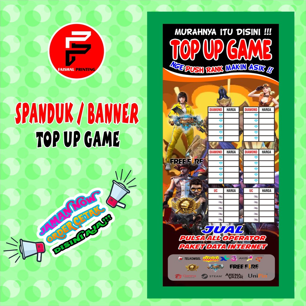 Spanduk/ Banner/ backdrop Konter Top Up Game Online Ukuran 0,6 x 1,6 meter