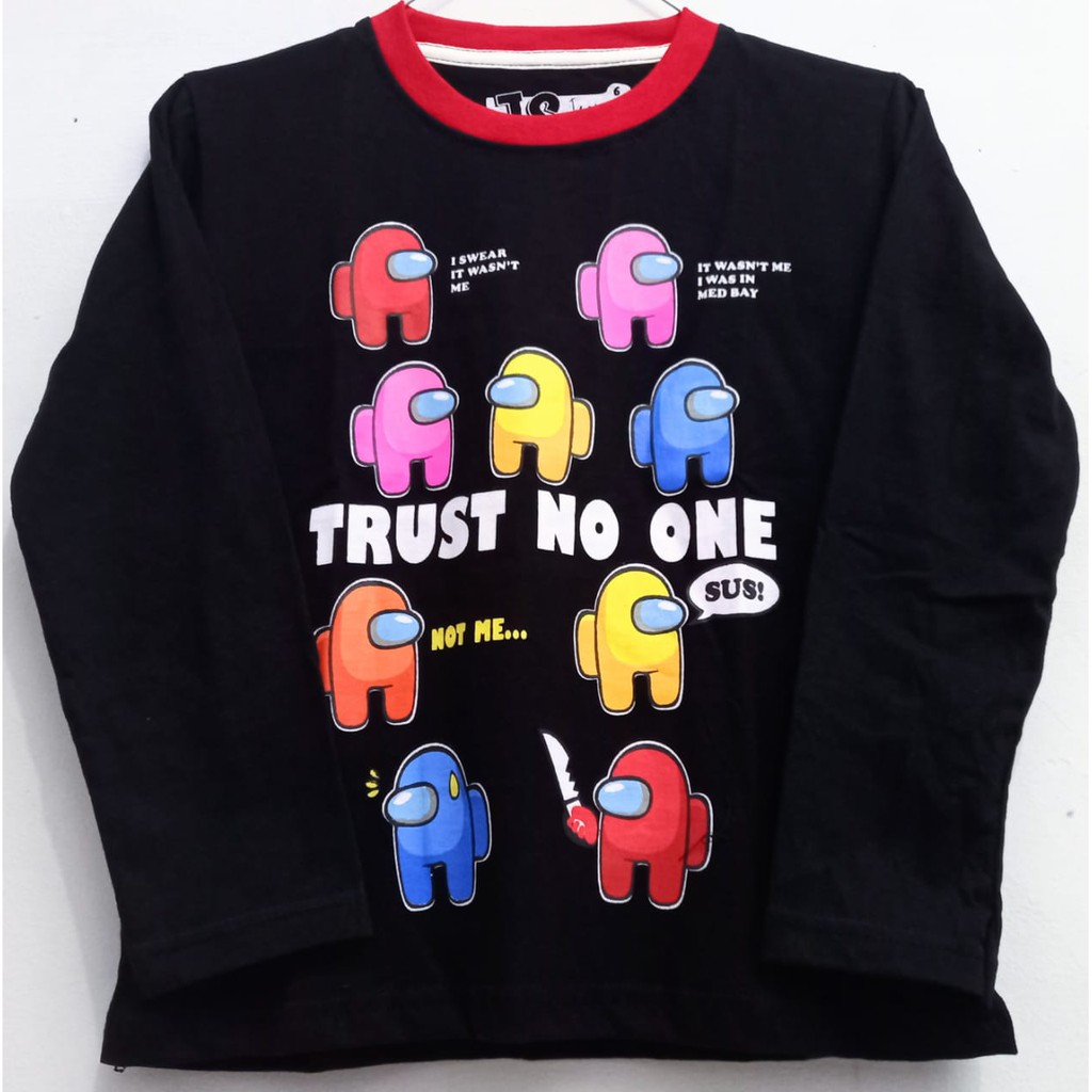 PKA - KLP Grosir KAOS LENGAN PANJANG Anak Karakter AMONG US - TRUST JS HITAM