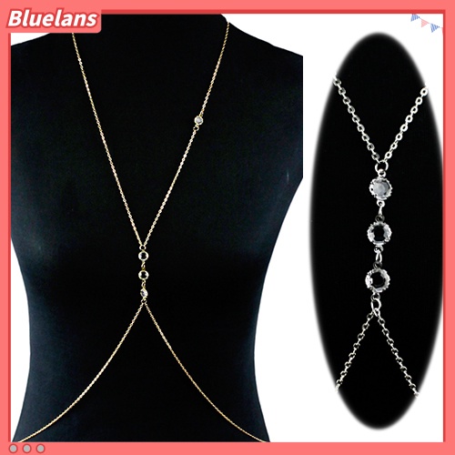 Bluelans Women Rhinestone Bikini Cross Body Link Crossover Necklace Belly Waist Slave Chain