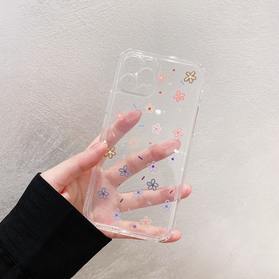 【Ready Stock】Small Fresh Flower Transparent Case Compatible for iPhone 14 13 12 11 Pro Max X XR Xs Max 6 6s 7 8 Plus 12 13 MIni Precision Hole TPU Soft Silicone Mobile Phone Case Protective Back Cover